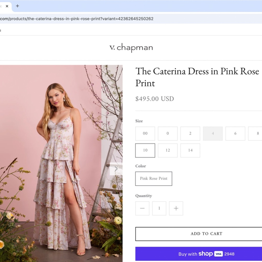 V. Chapman Caterina Dress, Size 10 - Picture 4 of 4